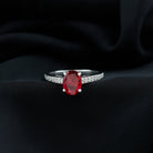 Oval Lab Grown Ruby Solitaire Ring with Moissanite Side Stones Lab Created Ruby - ( AAAA ) - Quality - Rosec Jewels