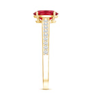 1.5 Carat Lab Grown Ruby Oval Engagement Ring with Diamond Side Stones AAAA - Rosec Jewels