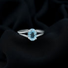Rosec Jewels-Genuine Oval Aquamarine Solitaire Engagement Ring in Split Shank