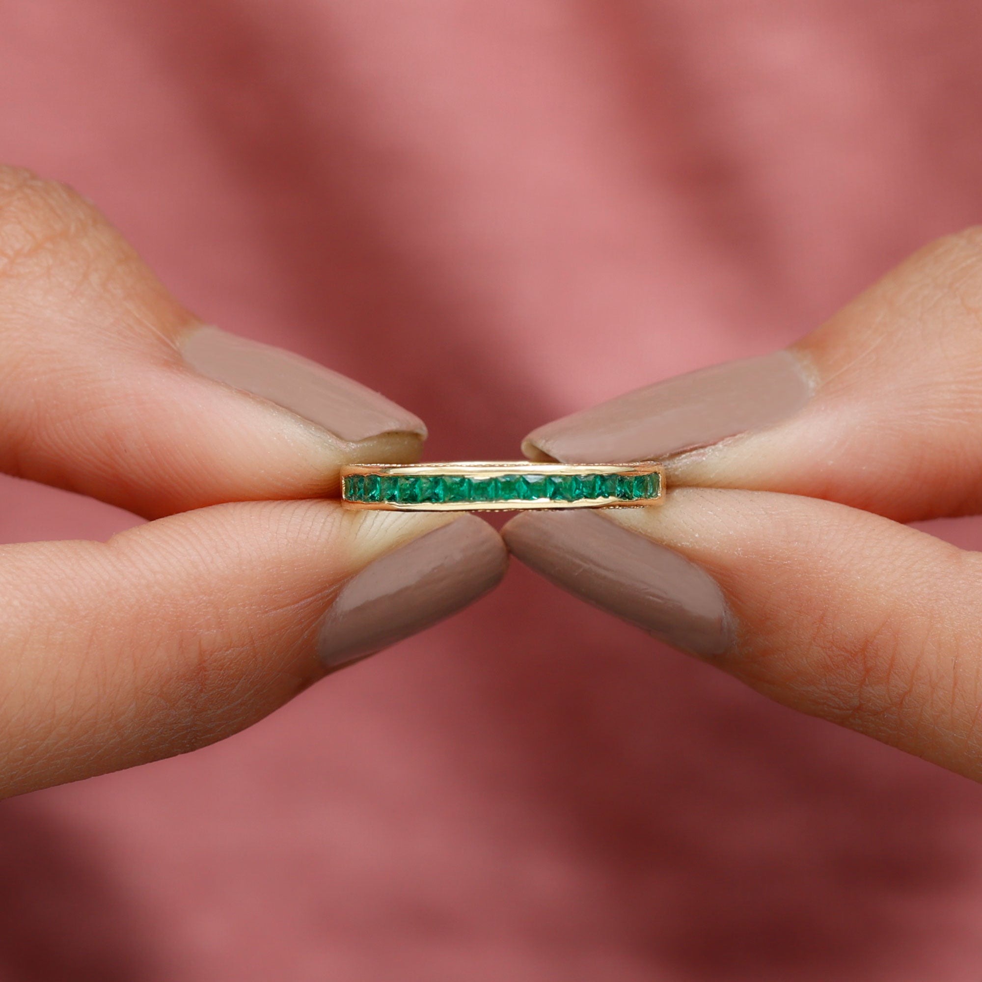 Princess Cut Lab Grown Emerald Half Eternity Ring Lab Created Emerald - ( AAAA ) - Quality - Rosec Jewels