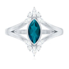 4X8mm Marquise Cut London Blue Topaz Cocktail Ring with Diamond AAA - Rosec Jewels