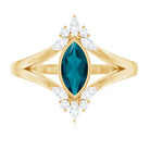 4X8mm Marquise Cut London Blue Topaz Cocktail Ring with Diamond AAA - Rosec Jewels