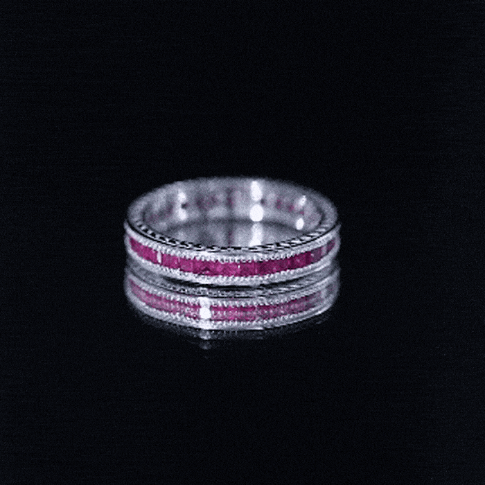 Genuine 1.7 Carat Princess Cut Ruby Eternity Wedding Ring for Women AAA - Rosec Jewels