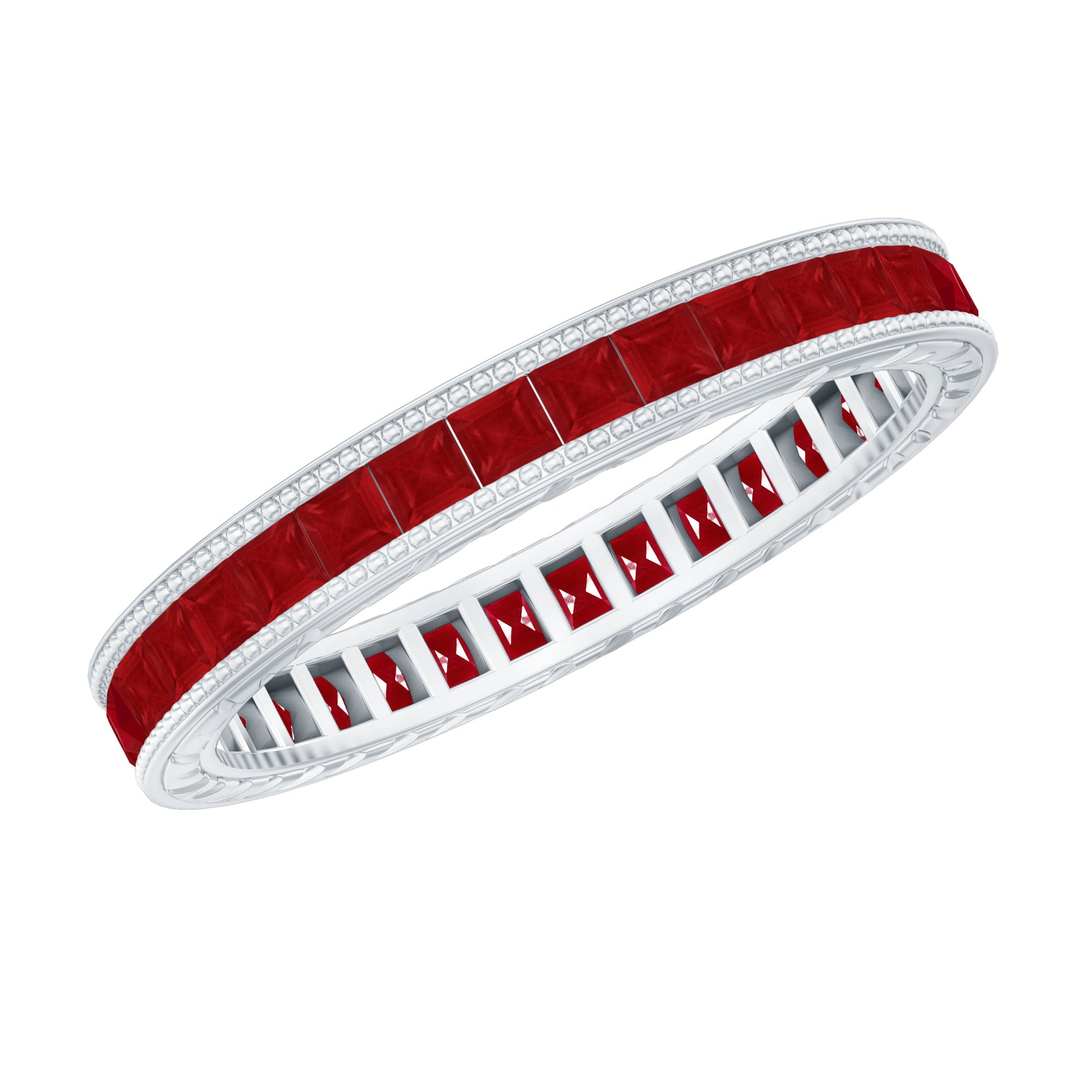 Genuine 1.7 Carat Princess Cut Ruby Eternity Wedding Ring for Women AAA - Rosec Jewels
