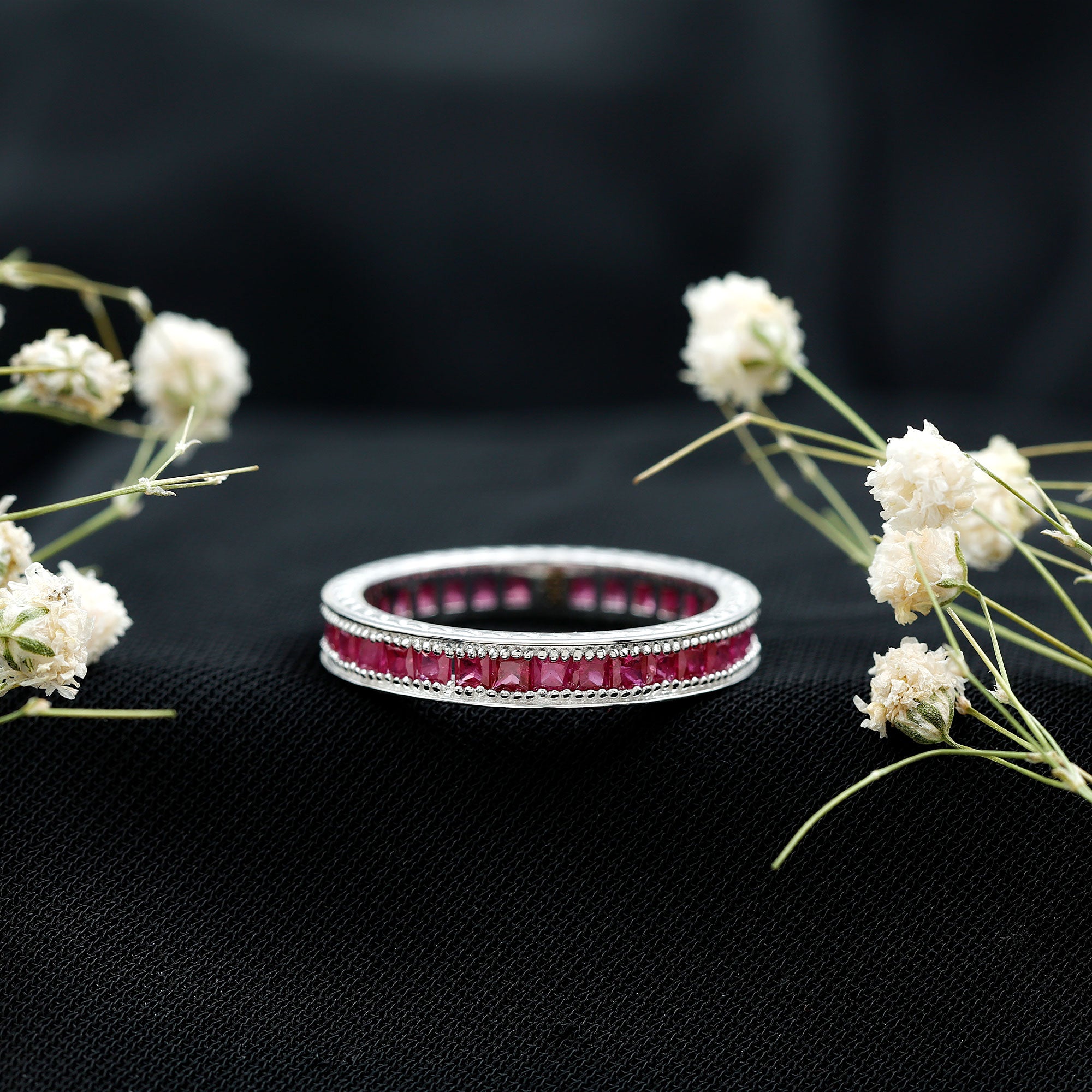 Genuine 1.7 Carat Princess Cut Ruby Eternity Wedding Ring for Women AAA - Rosec Jewels