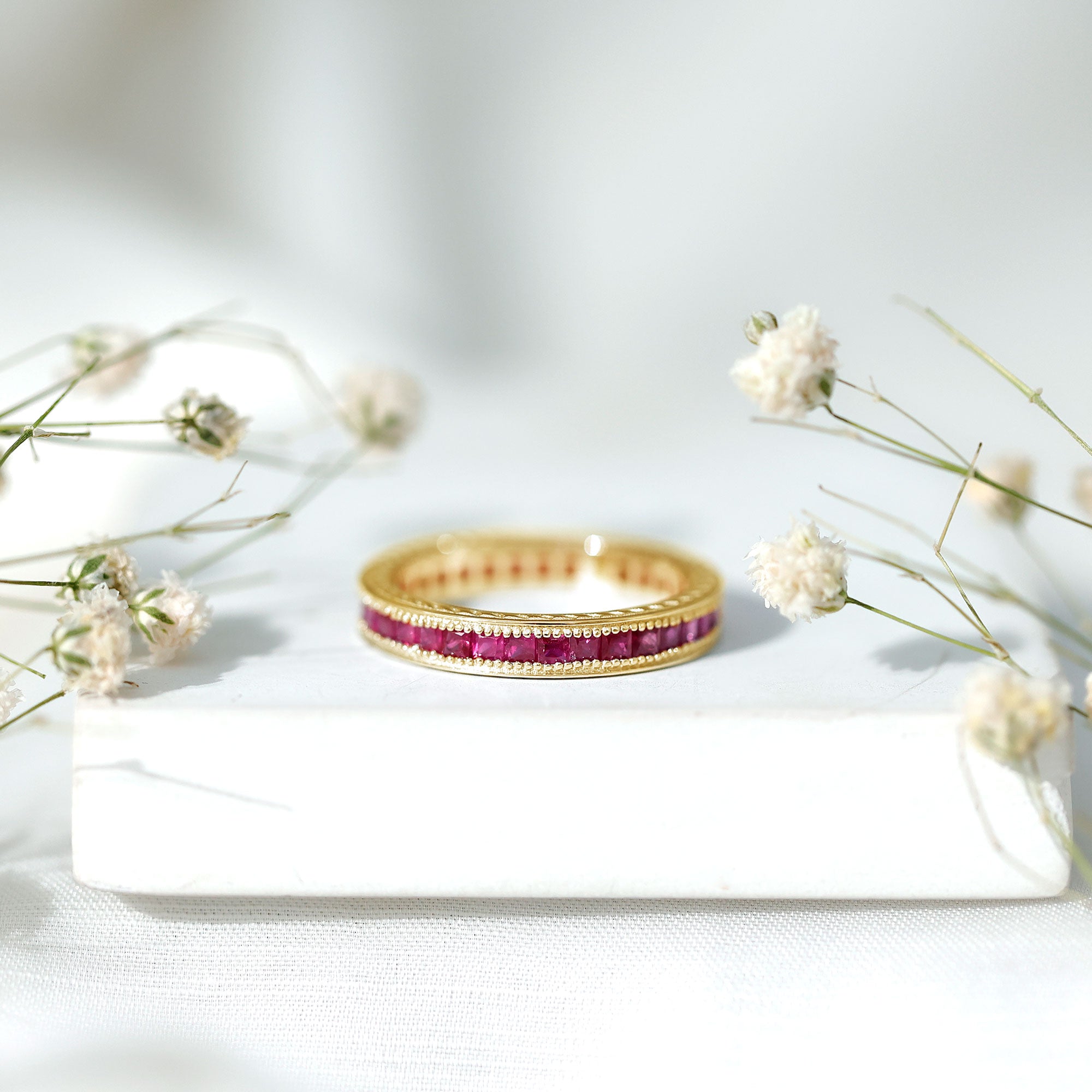 Genuine 1.7 Carat Princess Cut Ruby Eternity Wedding Ring for Women AAA - Rosec Jewels