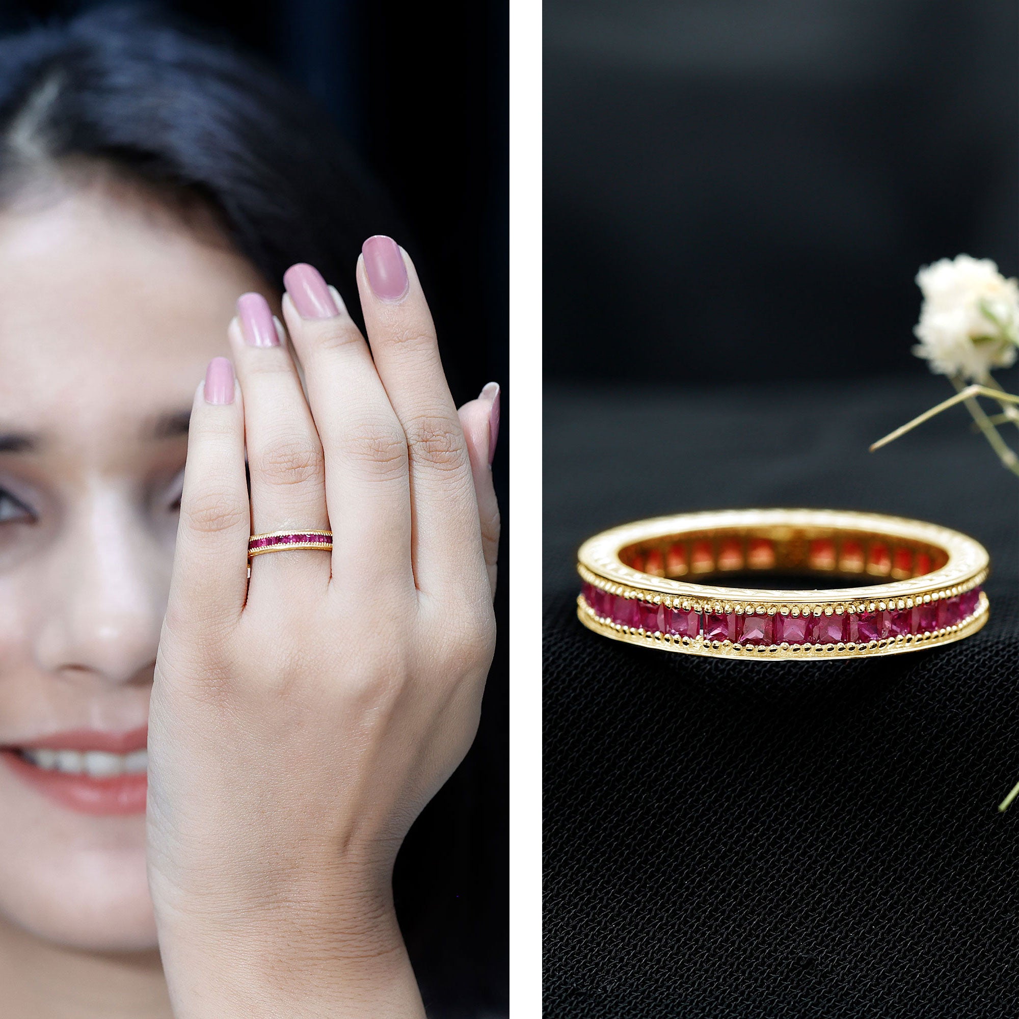 Genuine 1.7 Carat Princess Cut Ruby Eternity Wedding Ring for Women AAA - Rosec Jewels