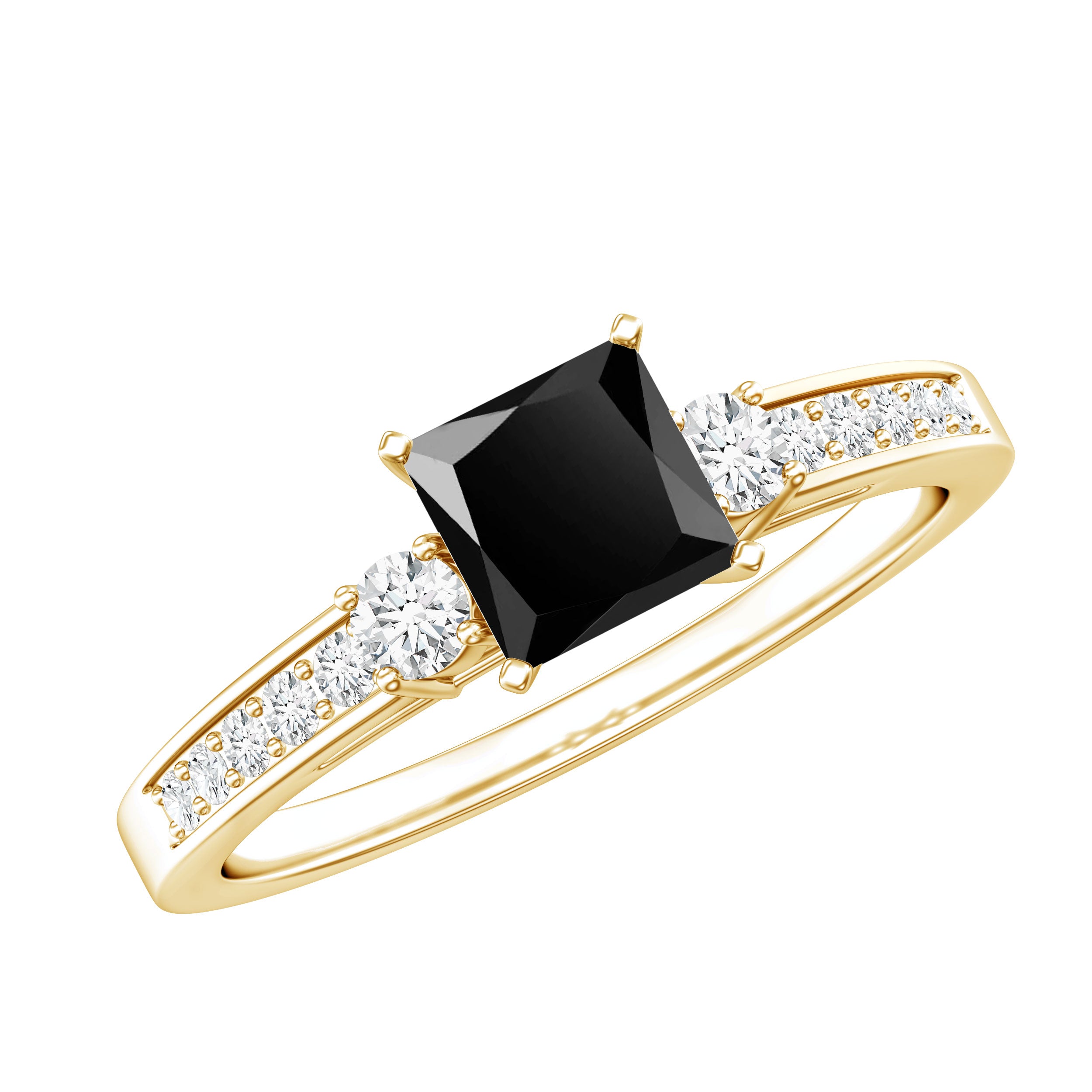 Certified 1 Carat Lab Grown Black and White Diamond Princess Cut Engagement Ring AAAA ( Synthetic ) - Rosec Jewels