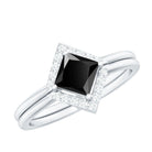 Rosec Jewels-Real Black Onyx and Diamond Princess Cut Engagement Ring With Ring Guard