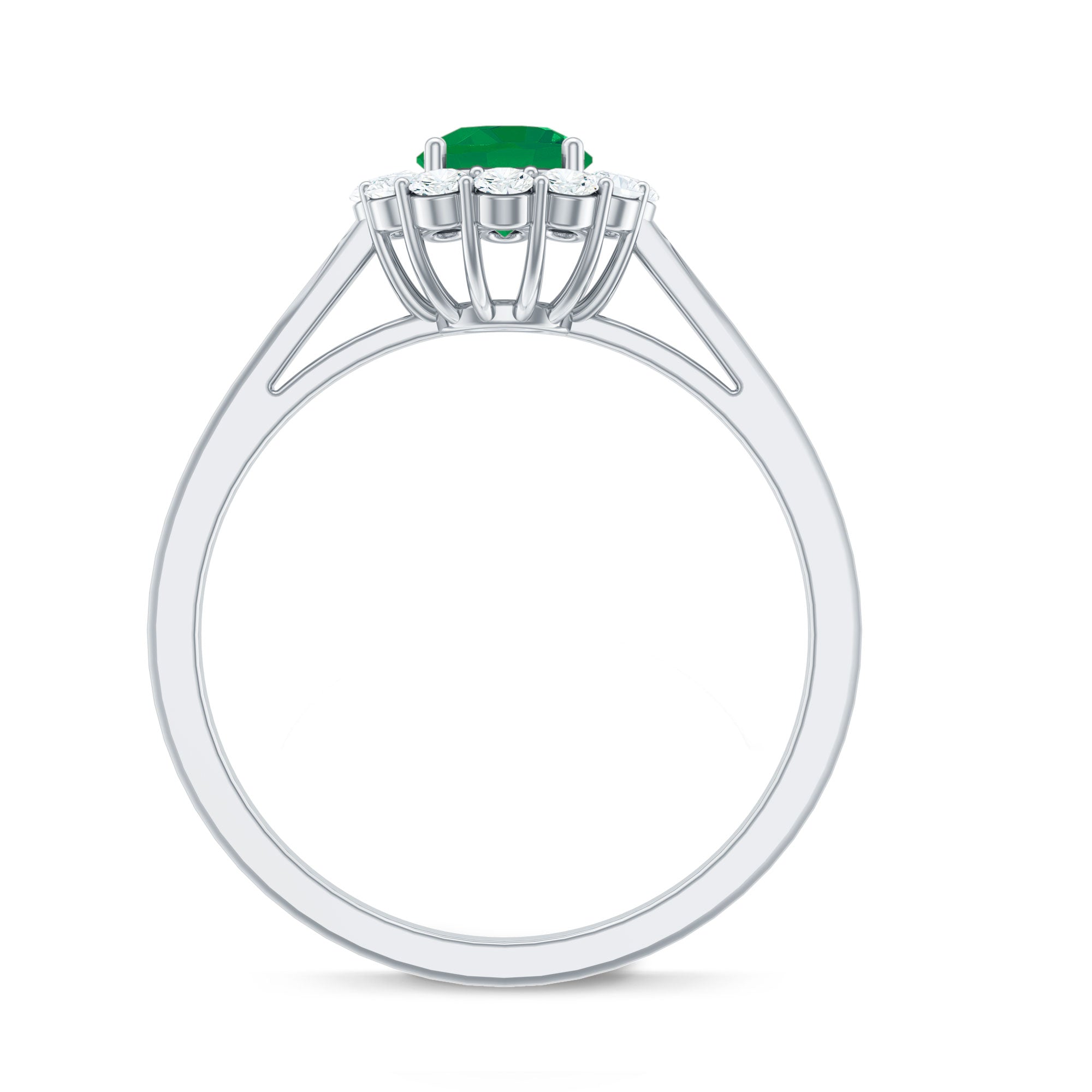 Rosec Jewels-Round Emerald and Diamond Classic Engagement Ring