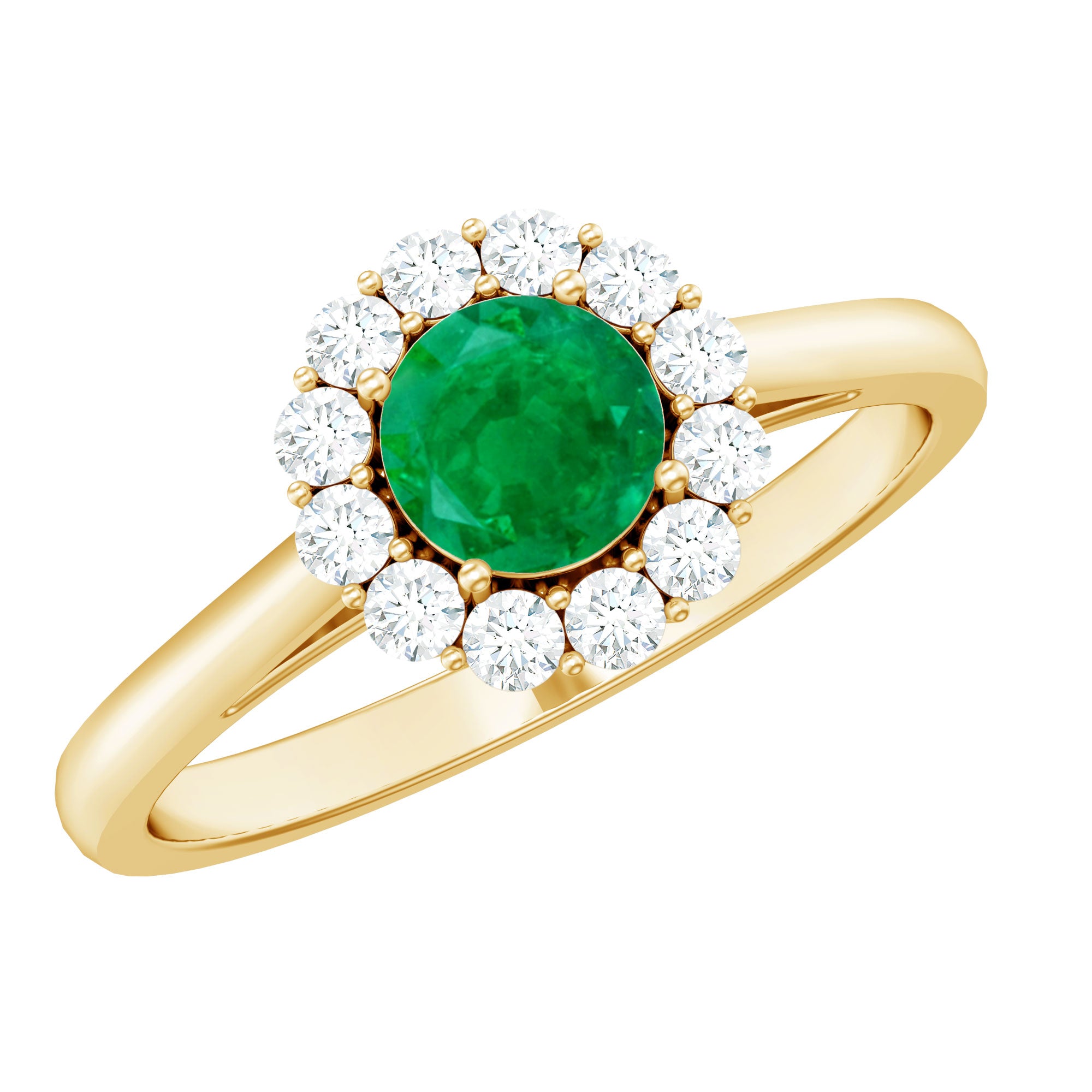 Rosec Jewels-Round Emerald and Diamond Classic Engagement Ring