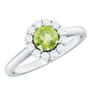 Natural Half Carat Peridot Engagement Ring with Diamond Halo AAA - Rosec Jewels