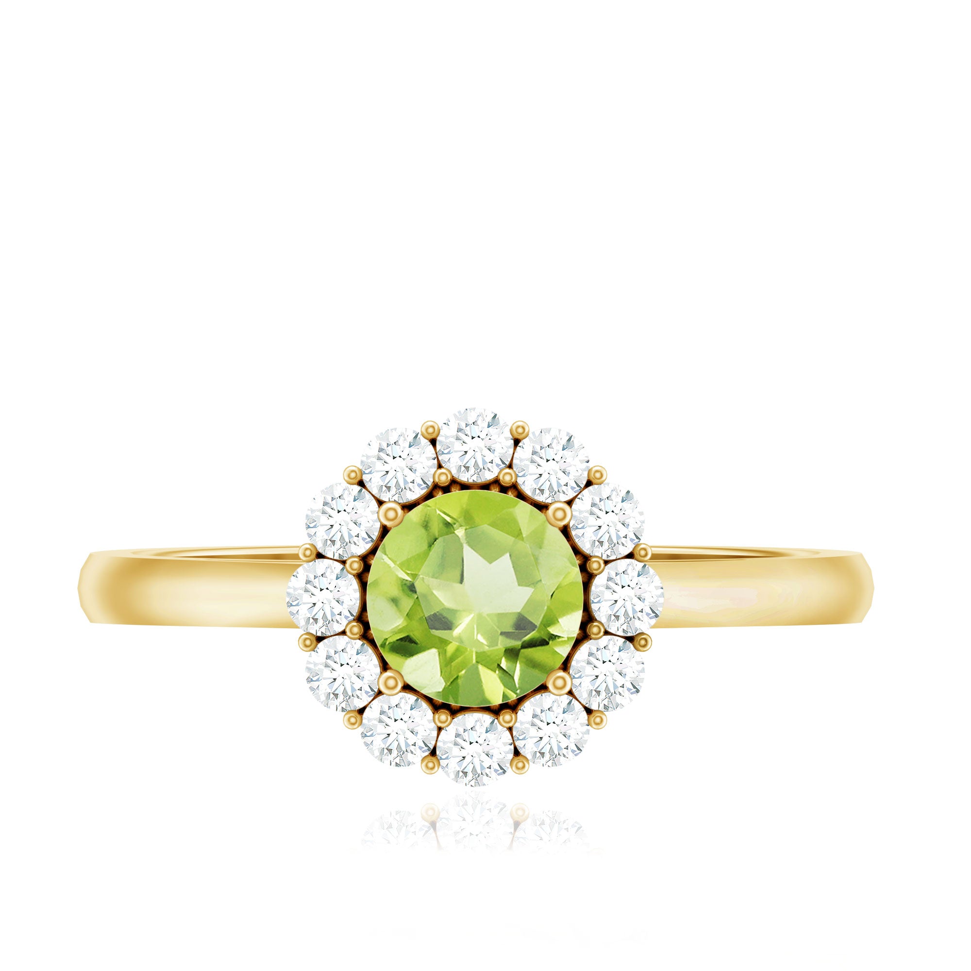 Natural Half Carat Peridot Engagement Ring with Diamond Halo AAA - Rosec Jewels