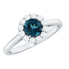 Rosec Jewels-Certified London Blue Topaz and Diamond Halo Engagement Ring
