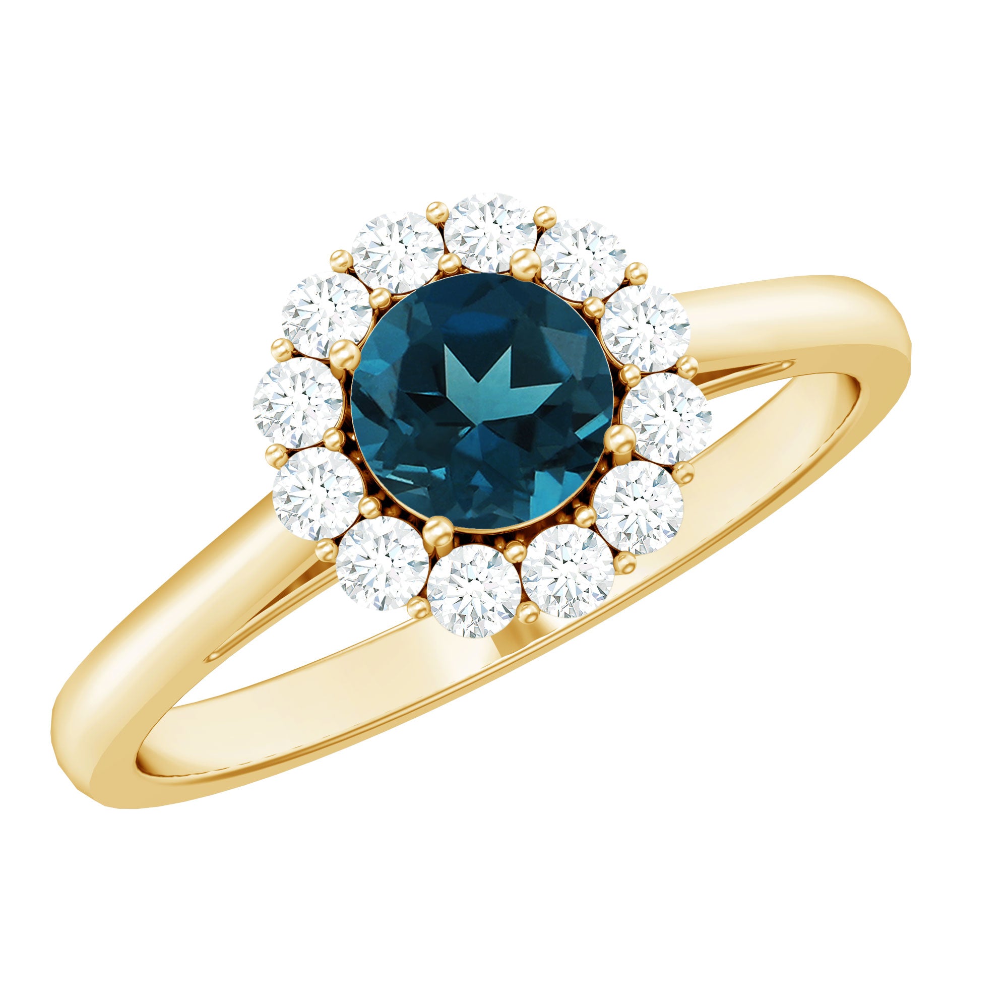 Rosec Jewels-Certified London Blue Topaz and Diamond Halo Engagement Ring