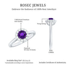 Natural Amethyst Engagement Ring with Diamond Halo for Women AAA - Rosec Jewels