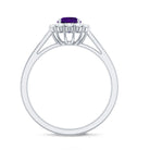 Natural Amethyst Engagement Ring with Diamond Halo for Women AAA - Rosec Jewels