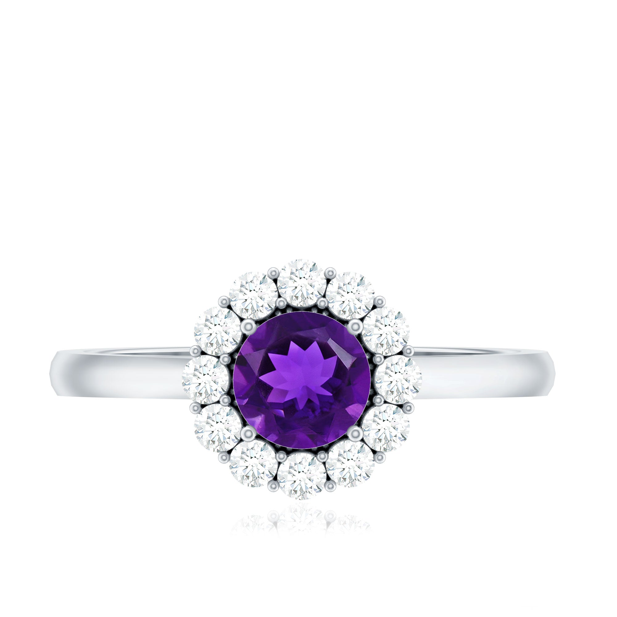 Natural Amethyst Engagement Ring with Diamond Halo for Women AAA - Rosec Jewels