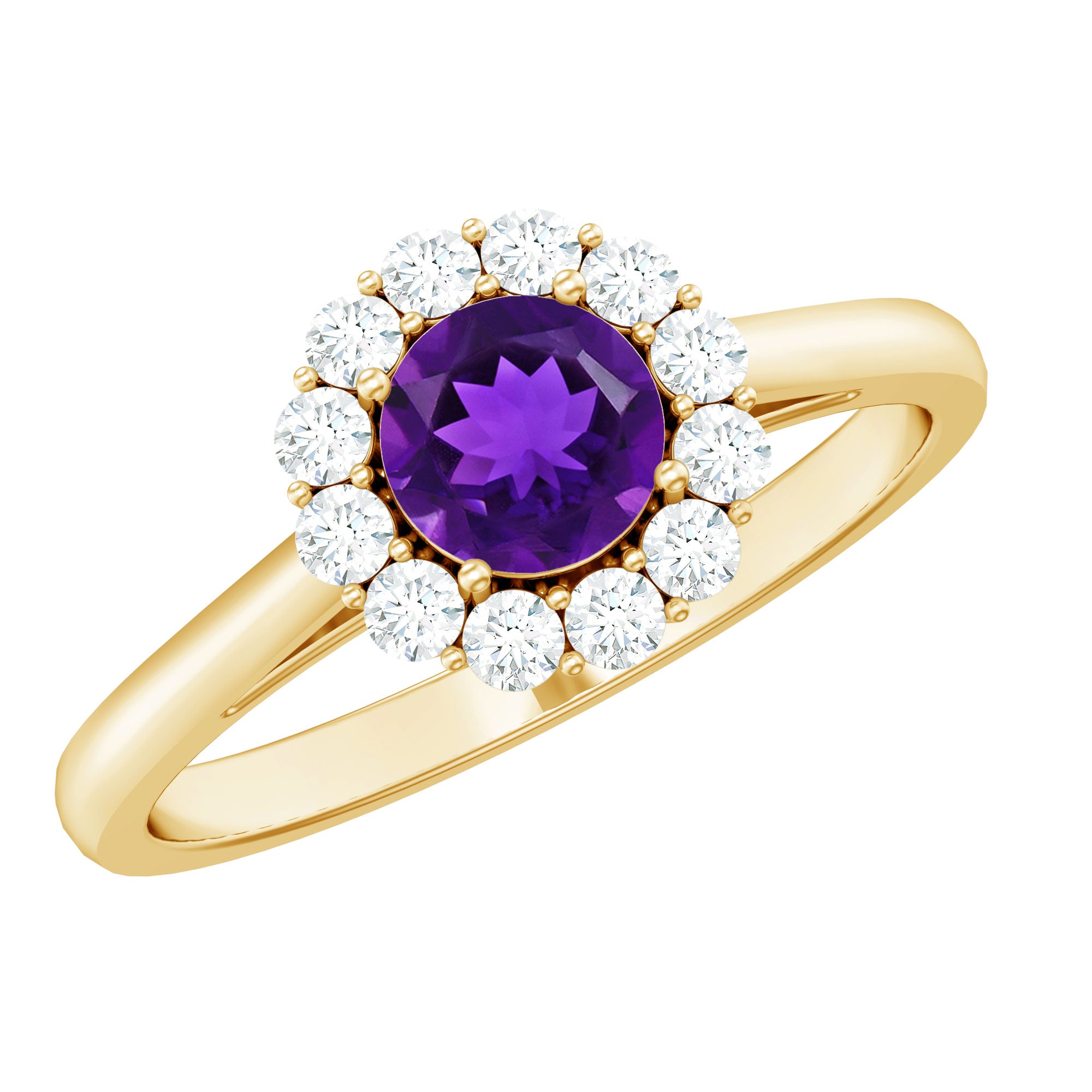 Natural Amethyst Engagement Ring with Diamond Halo for Women AAA - Rosec Jewels