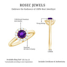 Natural Amethyst Engagement Ring with Diamond Halo for Women AAA - Rosec Jewels