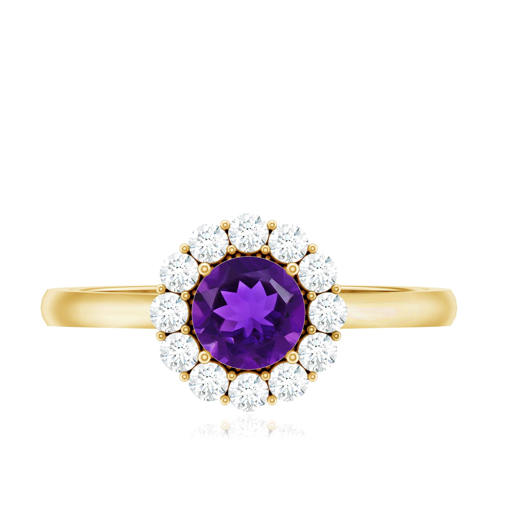Natural Amethyst Engagement Ring with Diamond Halo for Women AAA - Rosec Jewels