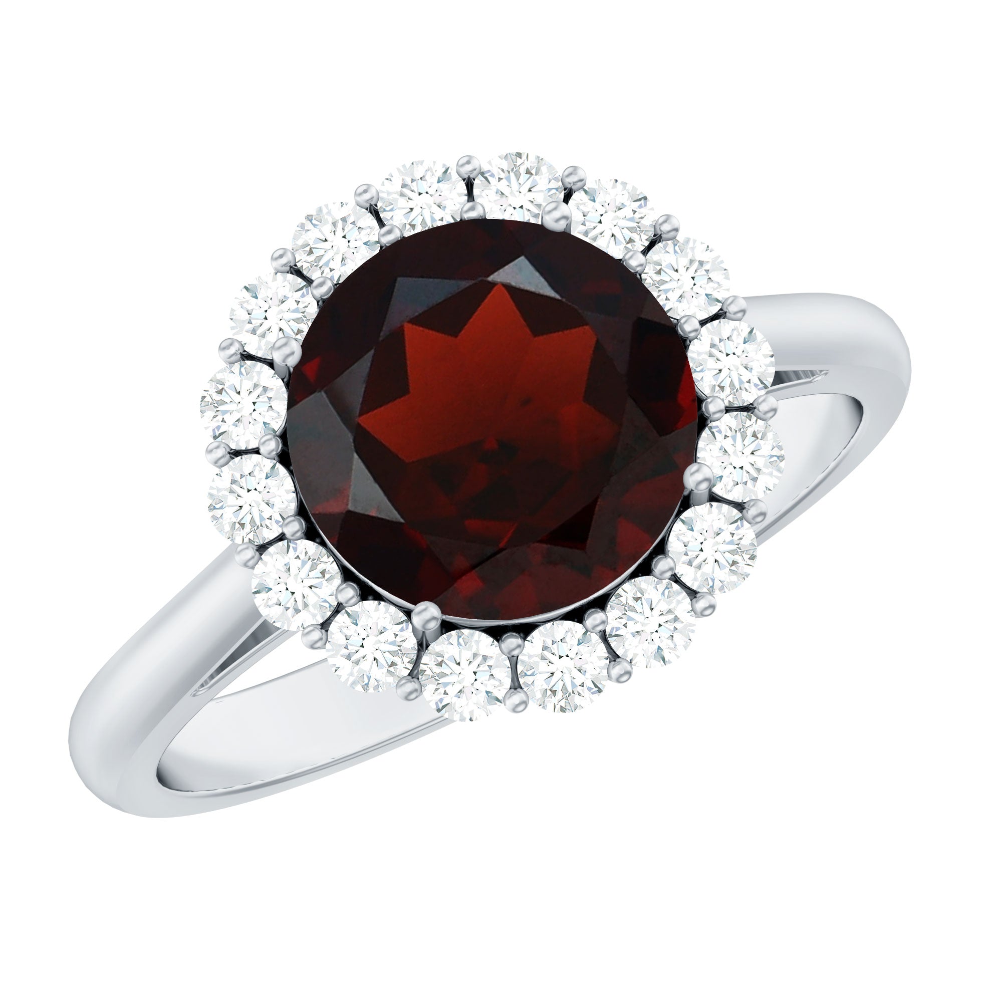 Certified Real 8 mm Garnet Engagement Ring with Diamond Halo AAA - Rosec Jewels