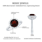 Certified Real 8 mm Garnet Engagement Ring with Diamond Halo AAA - Rosec Jewels
