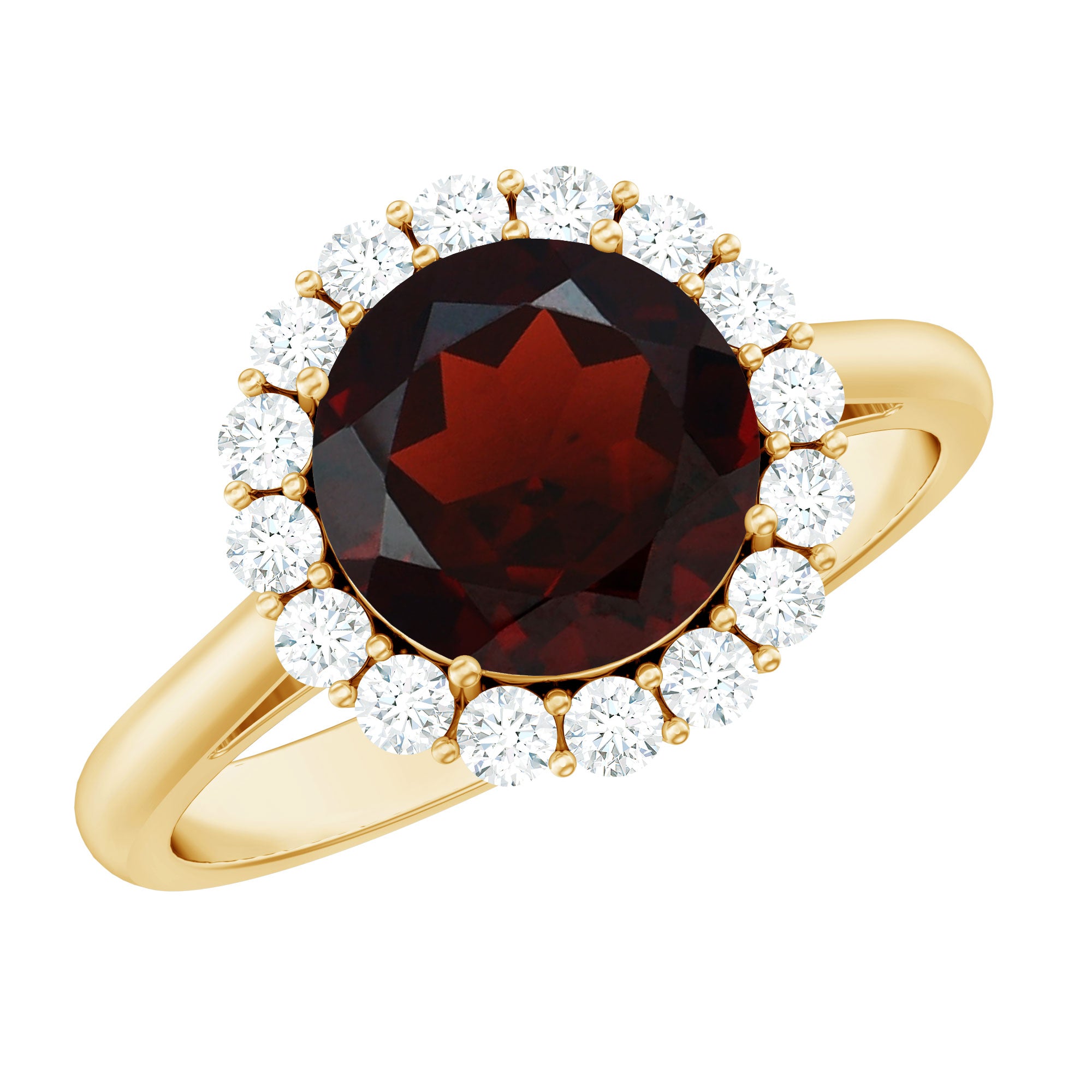 Certified Real 8 mm Garnet Engagement Ring with Diamond Halo AAA - Rosec Jewels