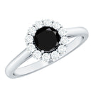 Rosec Jewels-Minimalist Black Spinel Engagement Ring with Diamond Halo