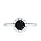 Rosec Jewels-Minimalist Black Spinel Engagement Ring with Diamond Halo