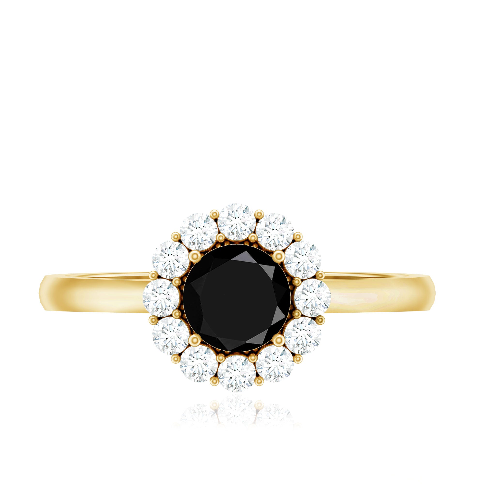 Rosec Jewels-Minimalist Black Spinel Engagement Ring with Diamond Halo