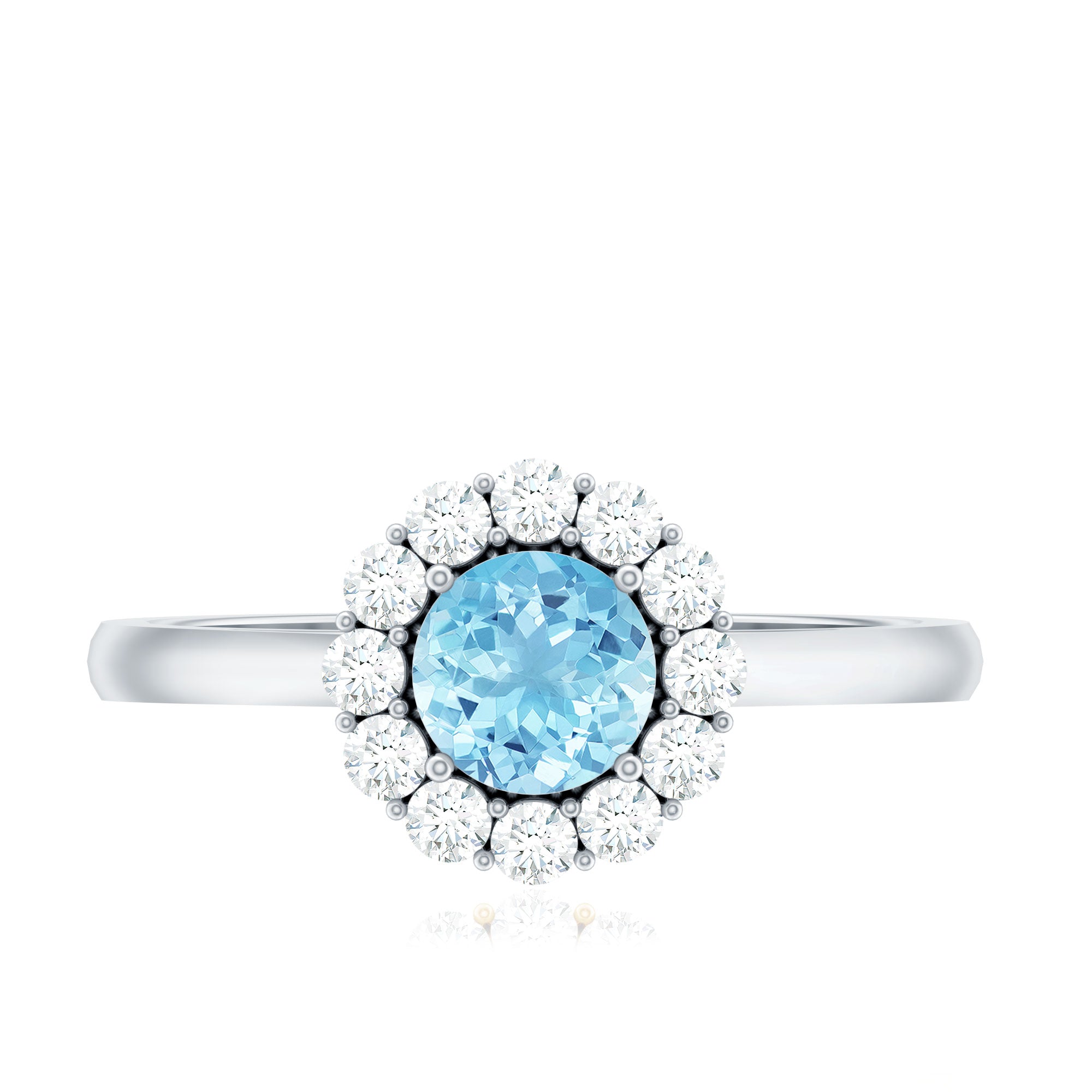 Rosec Jewels-1 CT Aquamarine and Diamond Floating Halo Engagement Ring