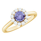 Rosec Jewels-Genuine Tanzanite Classic Engagement Ring with Diamond Halo