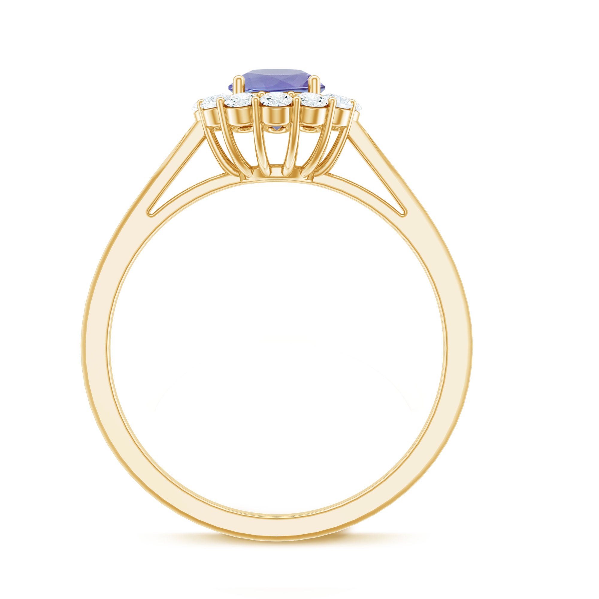 Rosec Jewels-Genuine Tanzanite Classic Engagement Ring with Diamond Halo