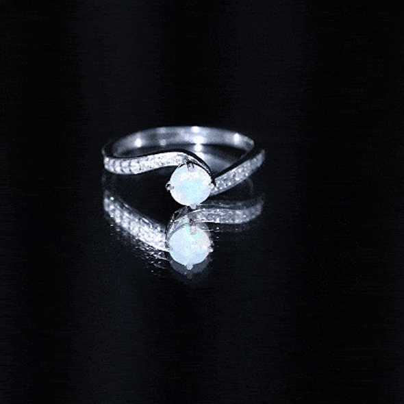 Natural Certified Ethiopian Opal Solitaire Promise Ring with Bypass Shank AAA - Rosec Jewels