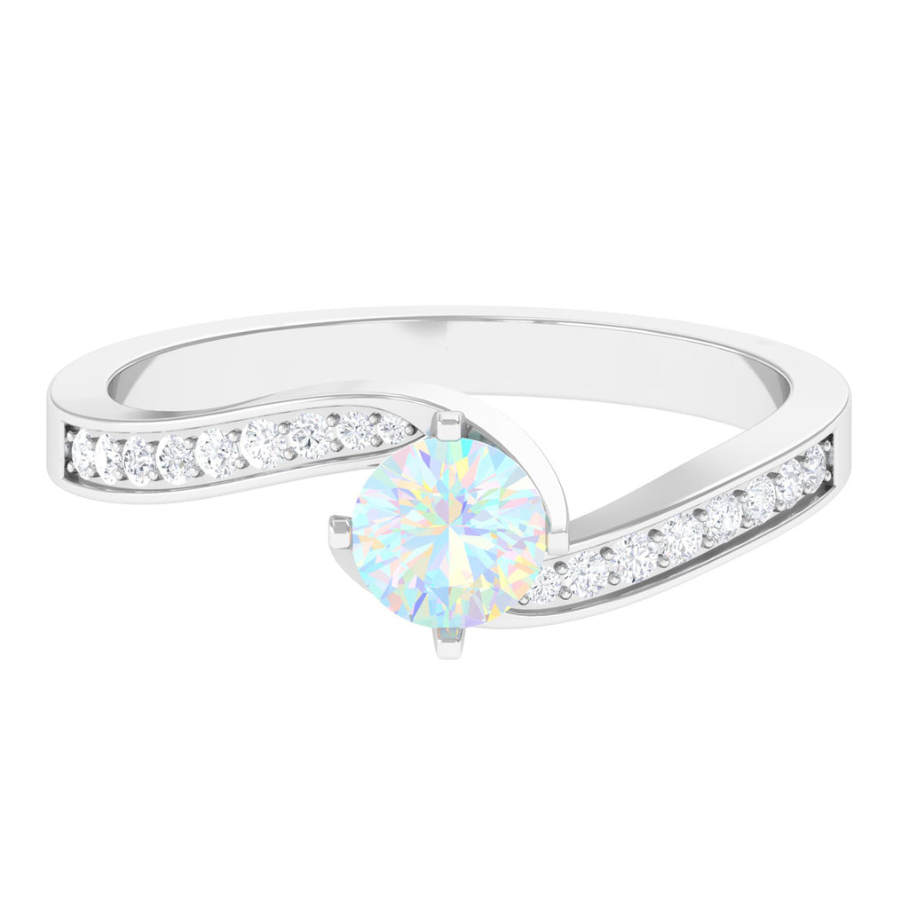 3/4 CT Ethiopian Opal Solitaire Ring with Moissanite and Bypass Shank