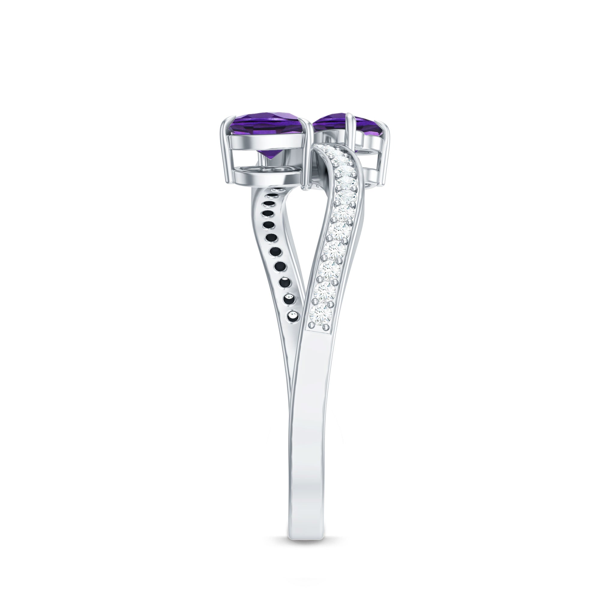 Natural Heart Shape Amethyst Toi Et Moi Engagement Ring with Diamond AAA - Rosec Jewels