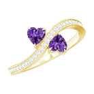 Natural Heart Shape Amethyst Toi Et Moi Engagement Ring with Diamond AAA - Rosec Jewels
