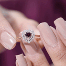 Real Garnet Heart Shaped Engagement Ring with Diamond Double Halo AAA - Rosec Jewels