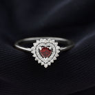 Real Garnet Heart Shaped Engagement Ring with Diamond Double Halo AAA - Rosec Jewels