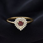 Real Garnet Heart Shaped Engagement Ring with Diamond Double Halo AAA - Rosec Jewels