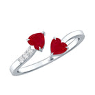 Real Heart Shape Ruby Toi Et Moi Promise Ring with Diamond AAA - Rosec Jewels