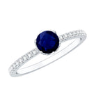 Lotus Basket Set 0.9 Carat Blue Sapphire Solitaire Promise Ring with Diamond AAA - Rosec Jewels