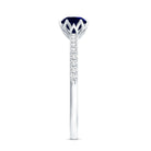 Lotus Basket Set 0.9 Carat Blue Sapphire Solitaire Promise Ring with Diamond AAA - Rosec Jewels