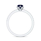 Lotus Basket Set 0.9 Carat Blue Sapphire Solitaire Promise Ring with Diamond AAA - Rosec Jewels