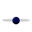 Lotus Basket Set 0.9 Carat Blue Sapphire Solitaire Promise Ring with Diamond AAA - Rosec Jewels