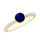 Lotus Basket Set 0.9 Carat Blue Sapphire Solitaire Promise Ring with Diamond AAA - Rosec Jewels