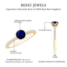 Lotus Basket Set 0.9 Carat Blue Sapphire Solitaire Promise Ring with Diamond AAA - Rosec Jewels