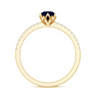 Lotus Basket Set 0.9 Carat Blue Sapphire Solitaire Promise Ring with Diamond AAA - Rosec Jewels