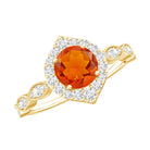 Vintage Fire Opal Engagement Ring with Diamond Halo AAA - Rosec Jewels